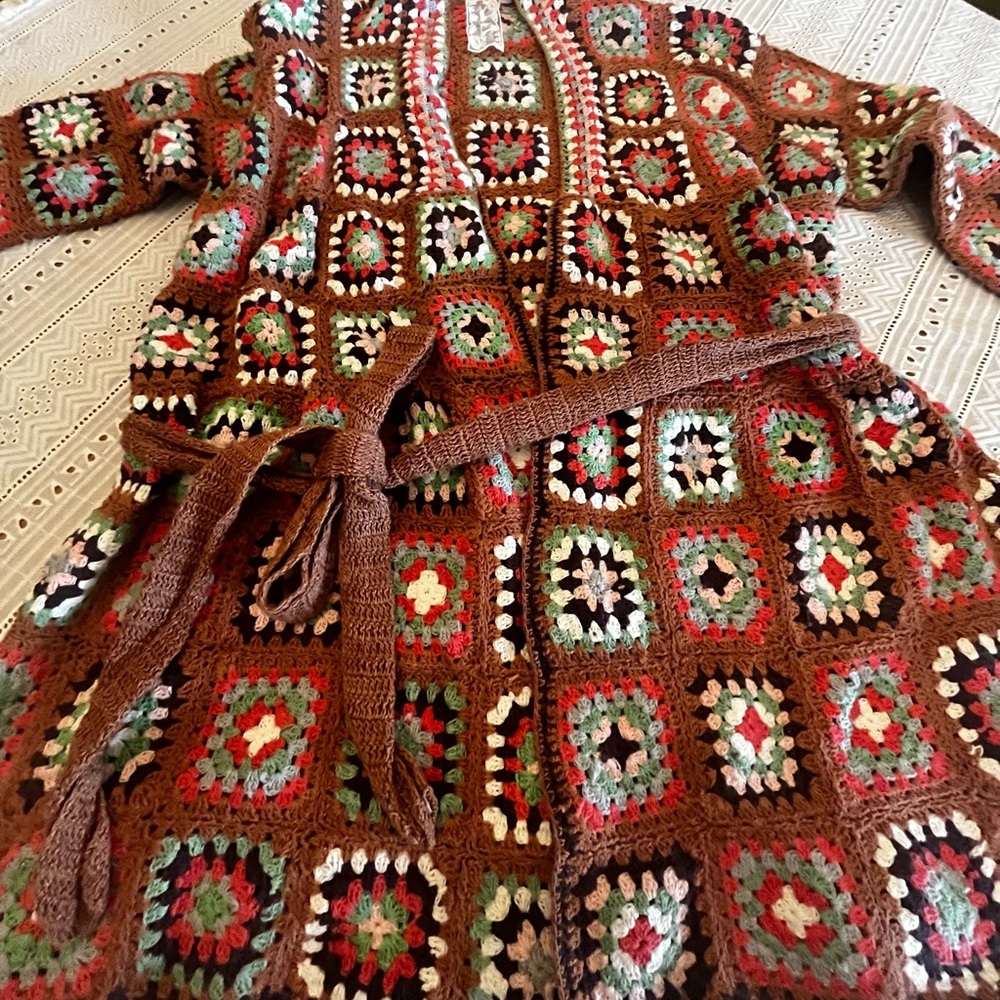 Sadie & Sage Brown and Red Crochet Cardigan